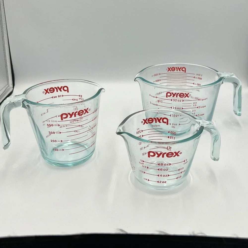 Pyrex Glass Measuring Cup Set 3-Piece Clear Kitchen Basics New
